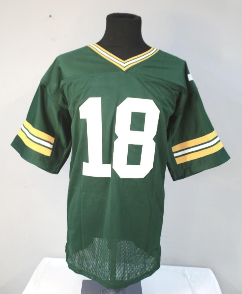 Randall Cobb Signed GB Packers #18 Jersey (JSA): Green Bay Packers green mesh jersey bearing the name COBB and number 18, signed in black marker by Randall Cobb on the reverse numeral. The jersey is accompanied by a James Spence Authentication (JSA)