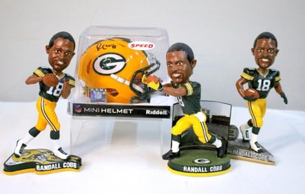 Randall Cobb GB Packers Bobblehead Group and Signed Mini Helmet