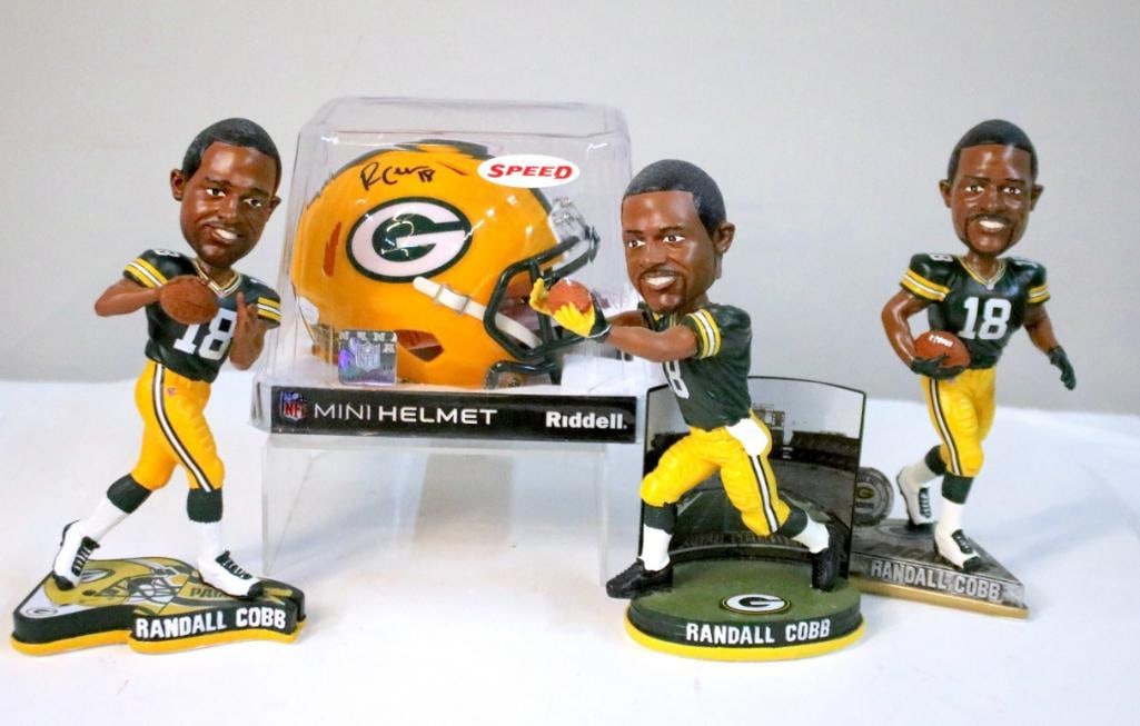 Randall Cobb GB Packers Bobblehead Group and Signed Mini Helmet (1 of 7)