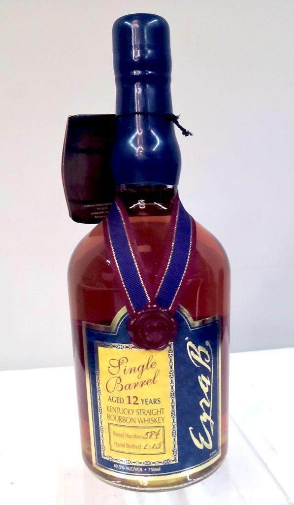 Ezra B Single Barrel 12 Year Old Bourbon: Ezra B Single Barrel 12 Year Old Bourbon Produced by Heaven Hill Distillery, Bardstown, Kentucky; Kentucky Straight Bourbon Whiskey identified as Ezra B Single Barrel, aged 12 years, bottled at
