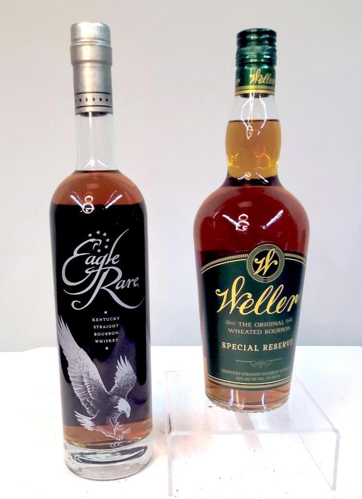 Eagle Rare 10 Year Bourbon and W.L. Weller Special Reserve Bourbon: Eagle Rare 10 Year Bourbon and W.L. Weller Special Reserve Bourbon Kentucky straight bourbon whiskey comprising two bottles: Eagle Rare 10 Year Bourbon (750 ml), with black label featuring eagle