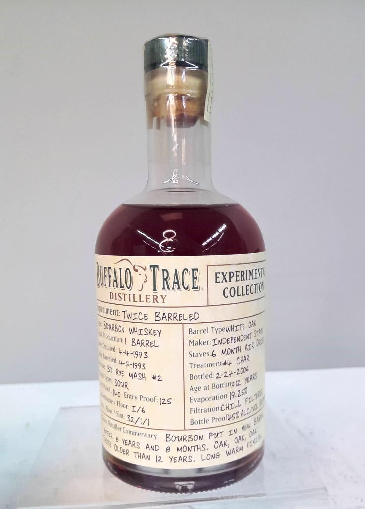 2006 Buffalo Trace Experimental Collection “Twice Barreled" Bourbon: Buffalo Trace Experimental Collection “Twice Barreled” Bourbon - 2006 A Buffalo Trace Experimental Collection “Twice Barreled” Kentucky Straight Bourbon Whiskey, one of a single barre
