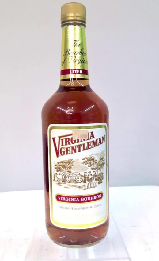 Virginia Gentleman Virginia Bourbon - 1 Liter: Virginia Gentleman Virginia Bourbon - 1 Liter 1-liter bottle of Virginia Gentleman Virginia Bourbon, labeled “The Bourbon of Virginia,” straight bourbon whiskey, produced by A. Smith Bowman Di