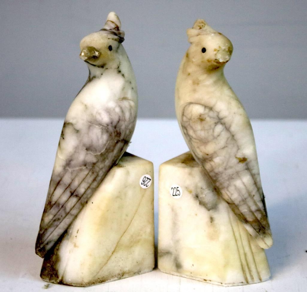 Pair of Carved Alabaster Parrot Figures on Plinth Bases (1 of 5)