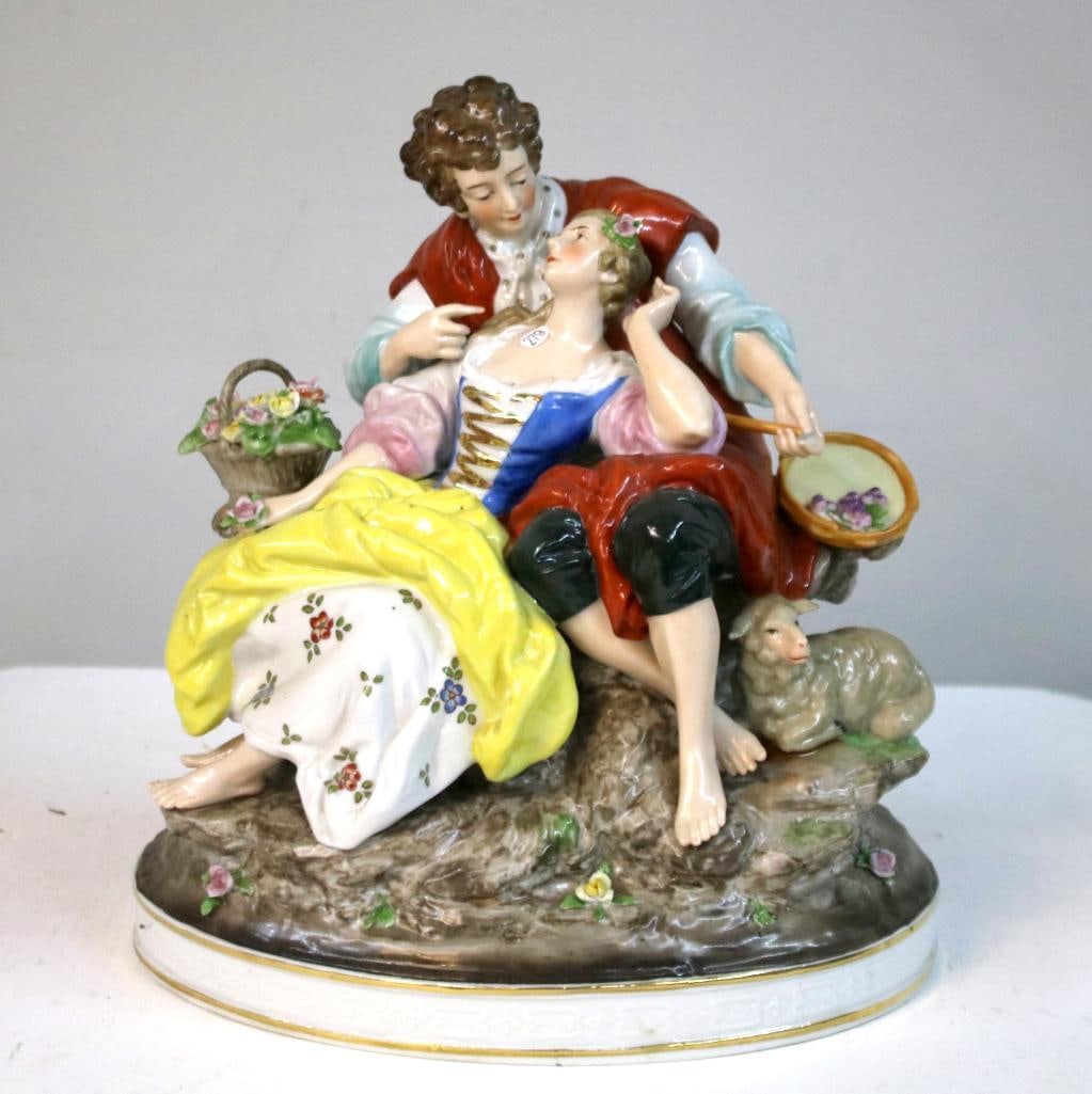 Capodimonte Style Porcelain Figural Group of Seated Couple (1 of 8)