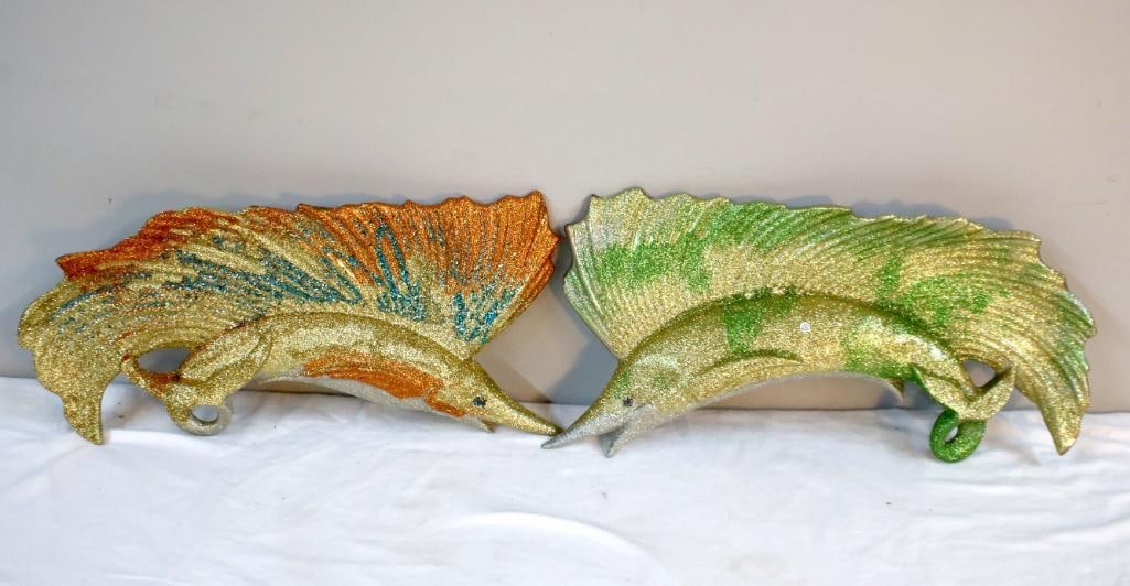 Pair of Mid-Century Modern Pottery Sailfish Wall Sculptures (1 of 7)