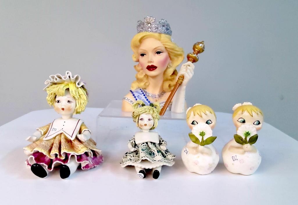 Cameo Girls “Judith 1959 – Pageant Magic?? Bust and Assorted Mid-Century Figurines: Group lot including a limited edition “Cameo Girls Deluxe” bust titled Judith 1959 “Pageant Magic”, edition 420/1500, produced by United Design Corporation (2006), depicting a crowned