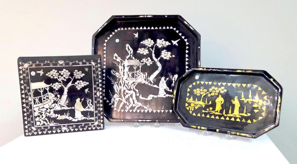 Group of Three Asian-Style Lacquer Trays (1 of 10)