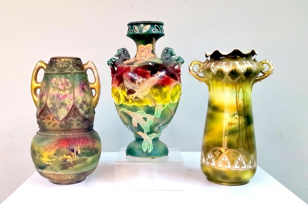 Three Art Porcelain Vases Including Nippon Moriage Example (1 of 12)