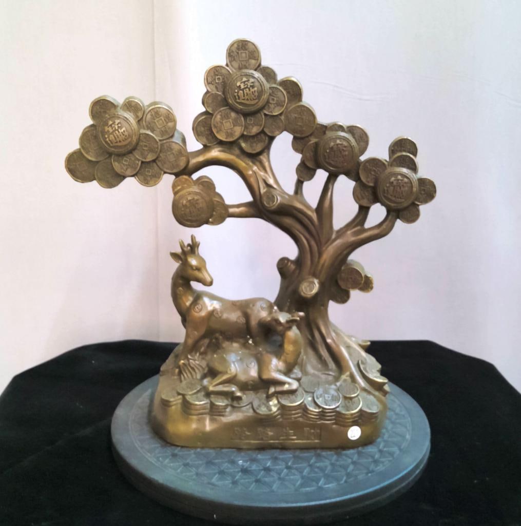 Chinese Brass Figural Group of Deer and Coin Tree (1 of 9)