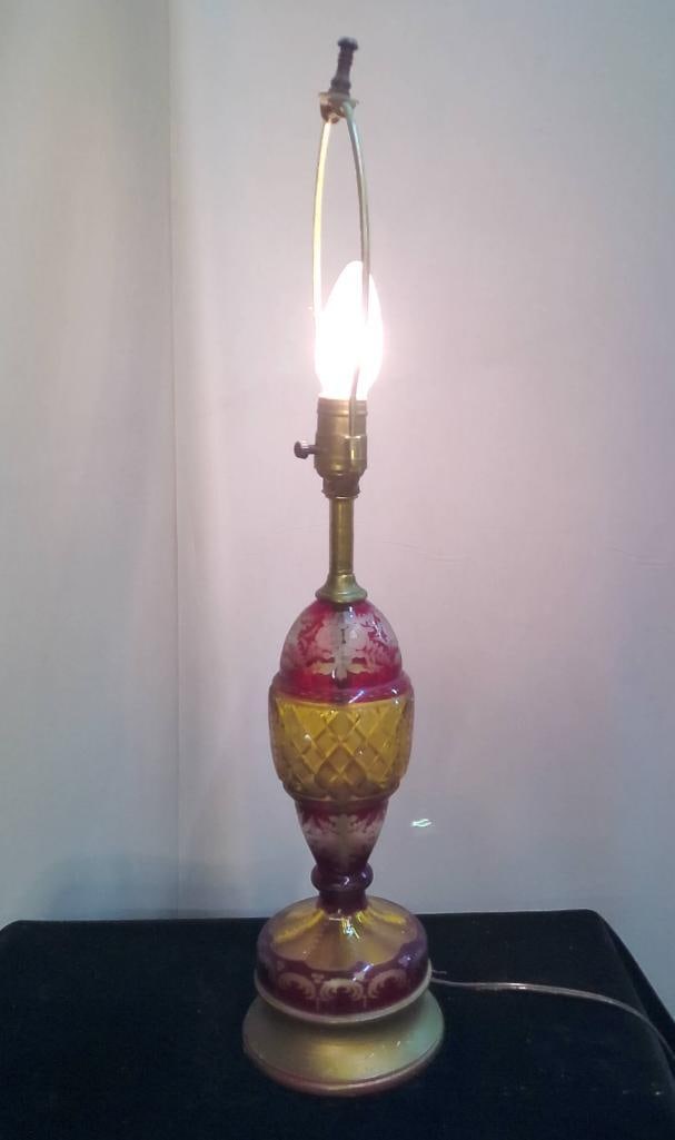 Cut and Etched Ruby Flash Glass Table Lamp (1 of 5)
