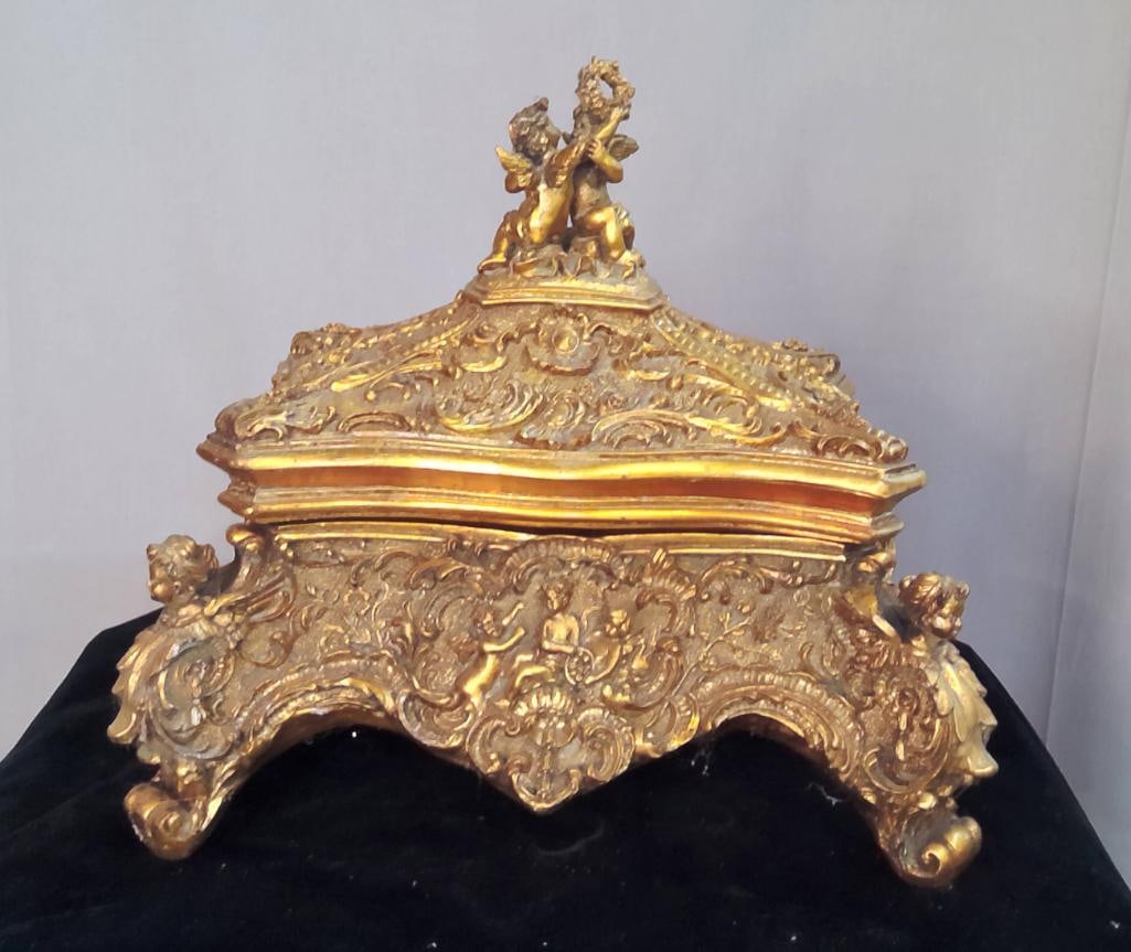Rococo-Style Gilt Decorative Box with Cherub Finial (1 of 10)