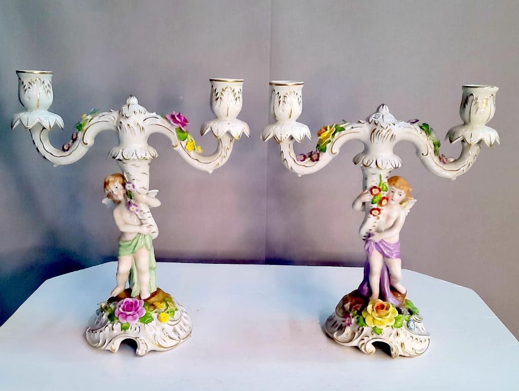 Pair of German Porcelain Putti Form Two-Light Candelabra (1 of 12)