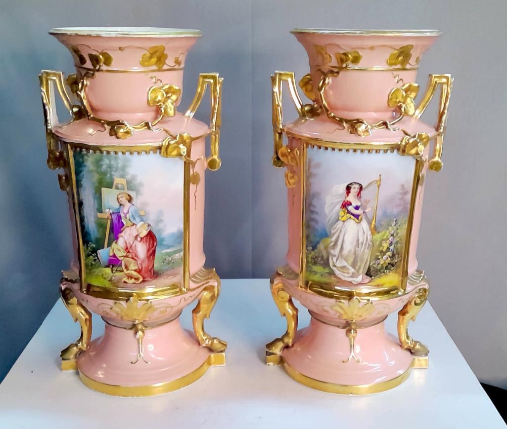 Pair of French-Style Porcelain Urns with Hand-Painted Panels (1 of 11)