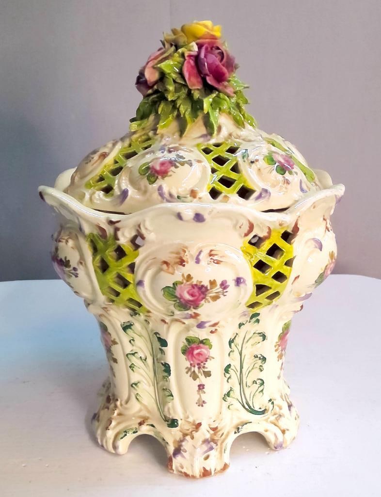 Italian Reticulated Porcelain Covered Potpourri Urn (1 of 6)