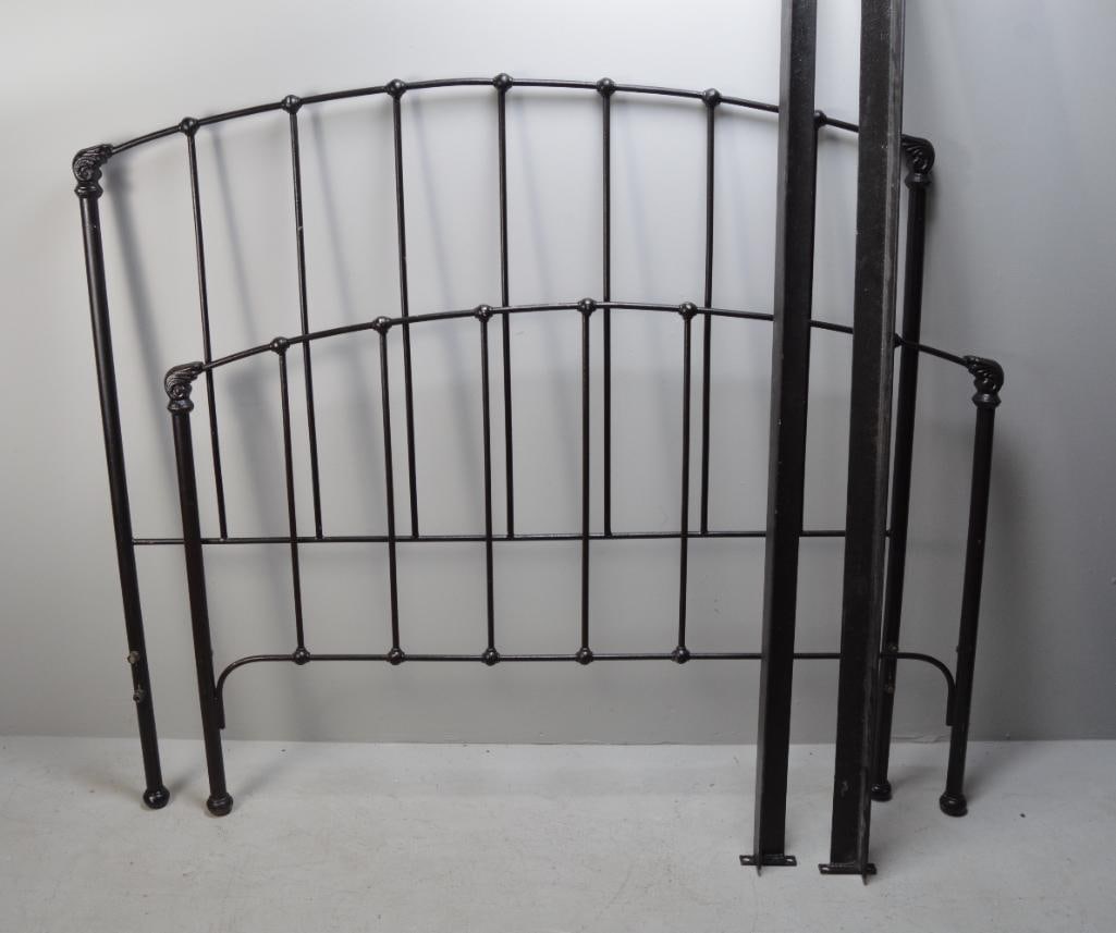 Cast Iron Double Bed: With a curved headboard and footboard Dimensions: H 54 x W 60 x D 84 inches NOTE: Wear consistent with age and use