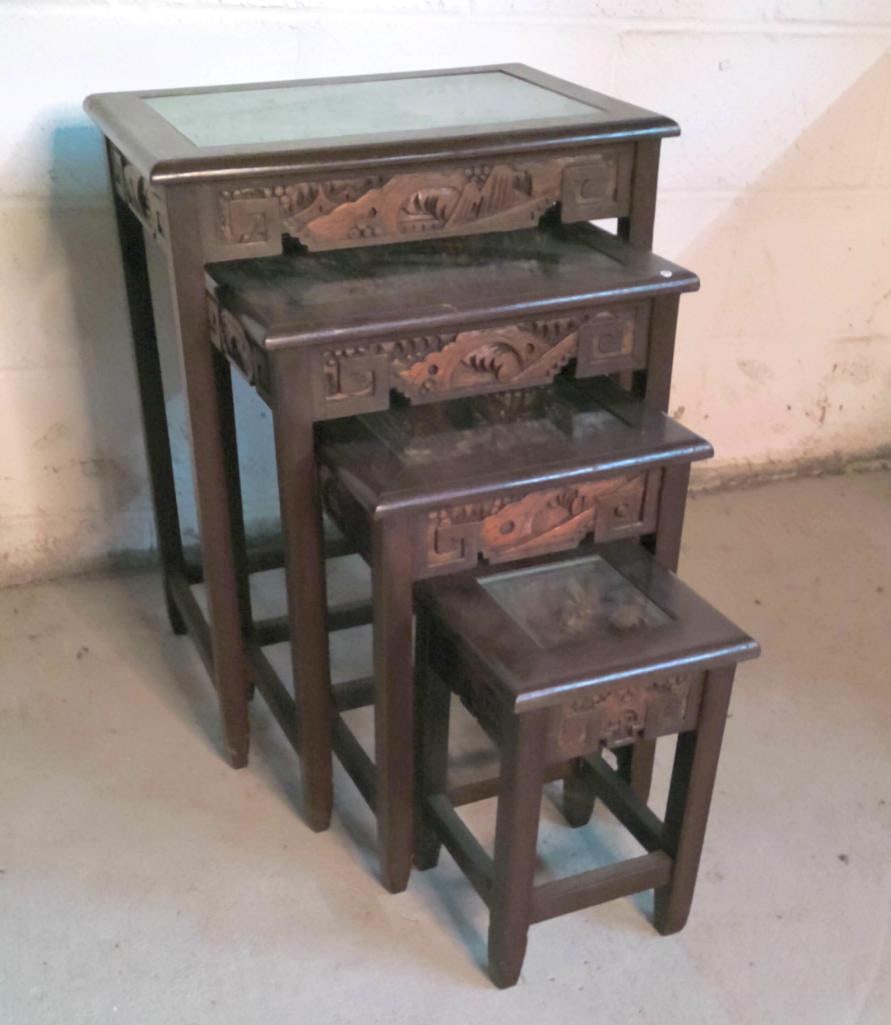 Set of Four Chinese Carved Hardwood Nesting Tables (1 of 14)
