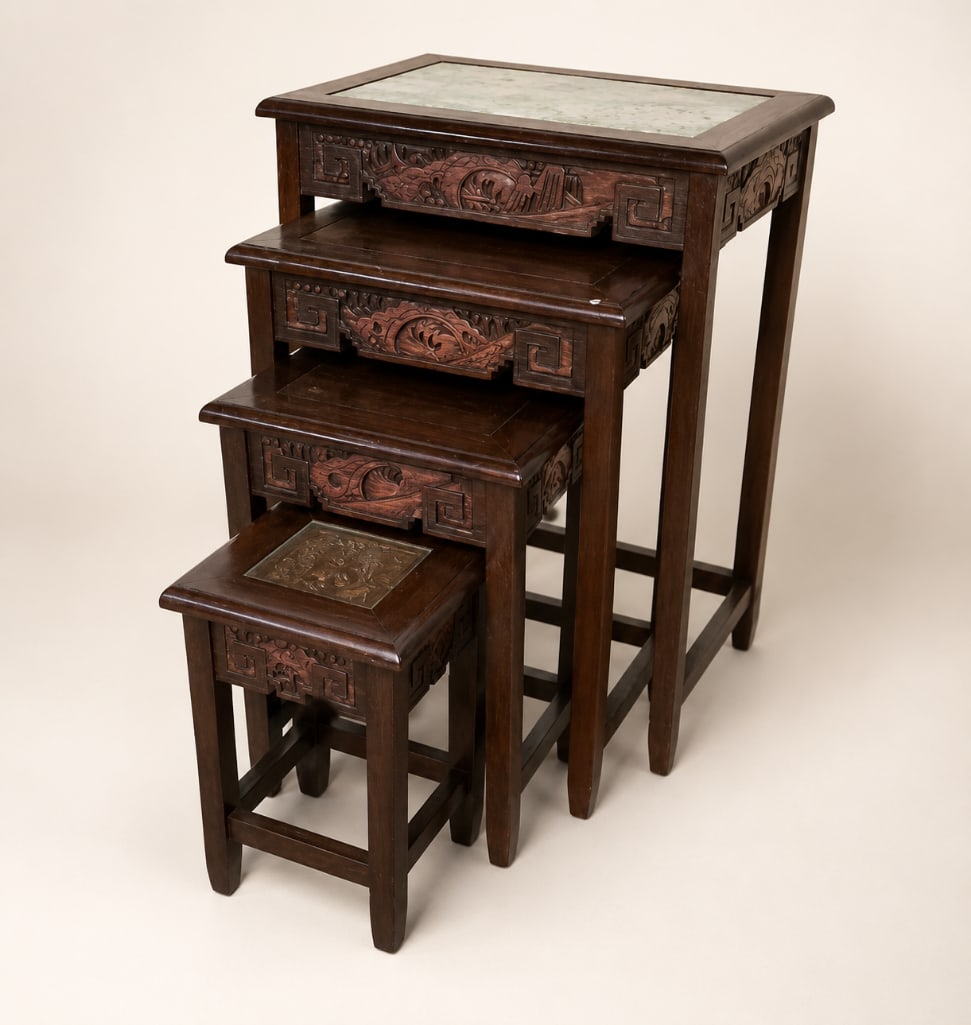 Set of Four Chinese Carved Hardwood Nesting Tables (1 of 13)