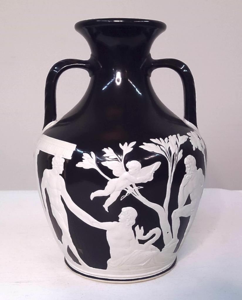 Neoclassical Style Black Ground Relief Decorated Amphora Vase (1 of 6)