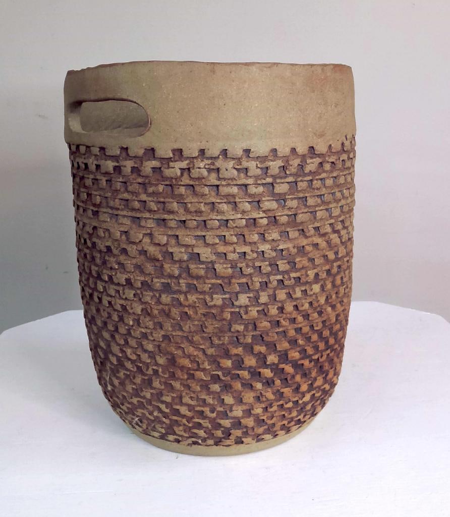 Signed California Studio Pottery Basket-Form Vessel (1 of 7)