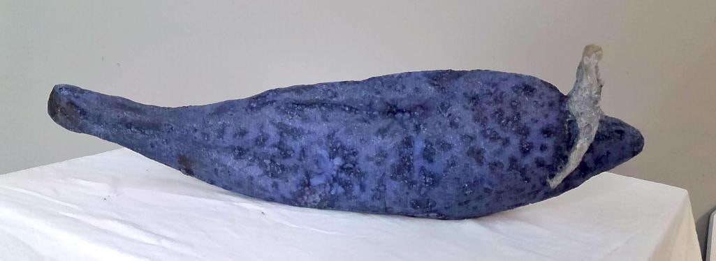Mark Chatterley (American, b. 1955): Traveling On A Dream, , Abstract ceramic sculpture by Mark Chatterley, executed in an elongated biomorphic form with heavily textured blue and lavender glazes and applied sculptural element. The work 