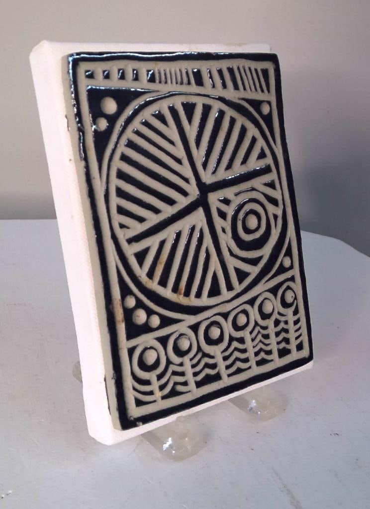 Richard M. Proctor Tile #1, 2012: Richard M. Proctor (American, Palm Springs, California) Hand-carved slip-covered porcelain tile featuring an abstract geometric design composed of concentric circles, radiating linear elements, and st