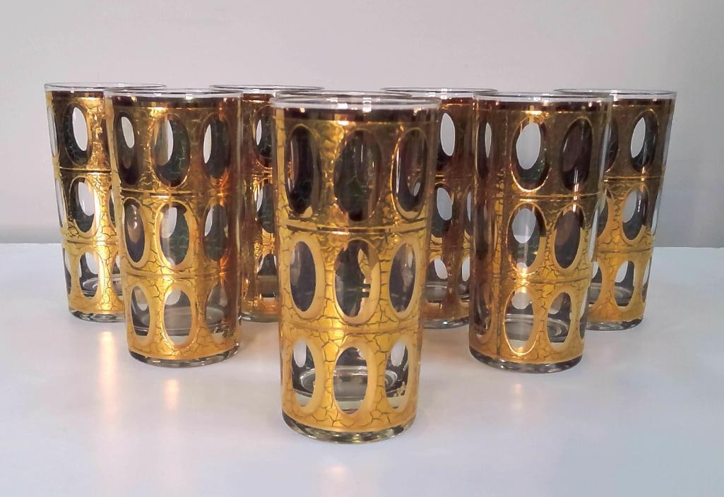 Eight Culver MCM Gold Decorated Highball Glasses (1 of 7)