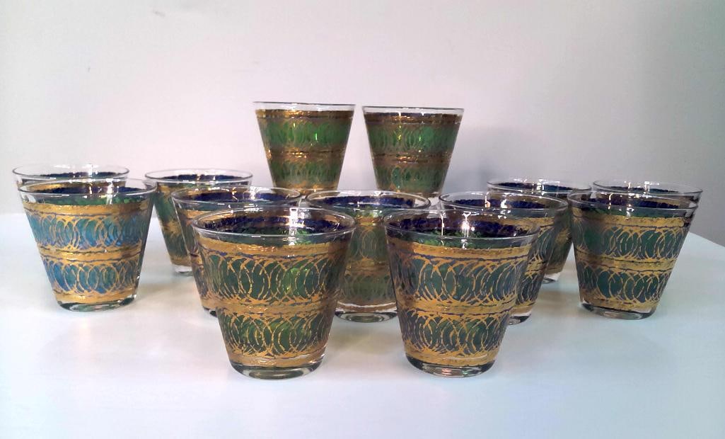 Georges Briard Signed Green and Gold Cocktail Glasses (1 of 6)