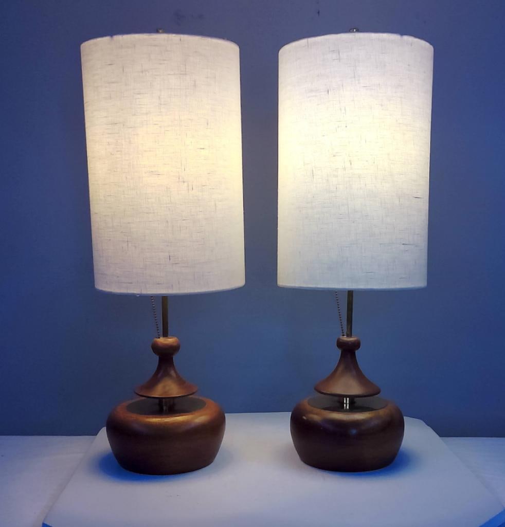 Pair of Herman Miller MCM Walnut Table Lamps (1 of 9)