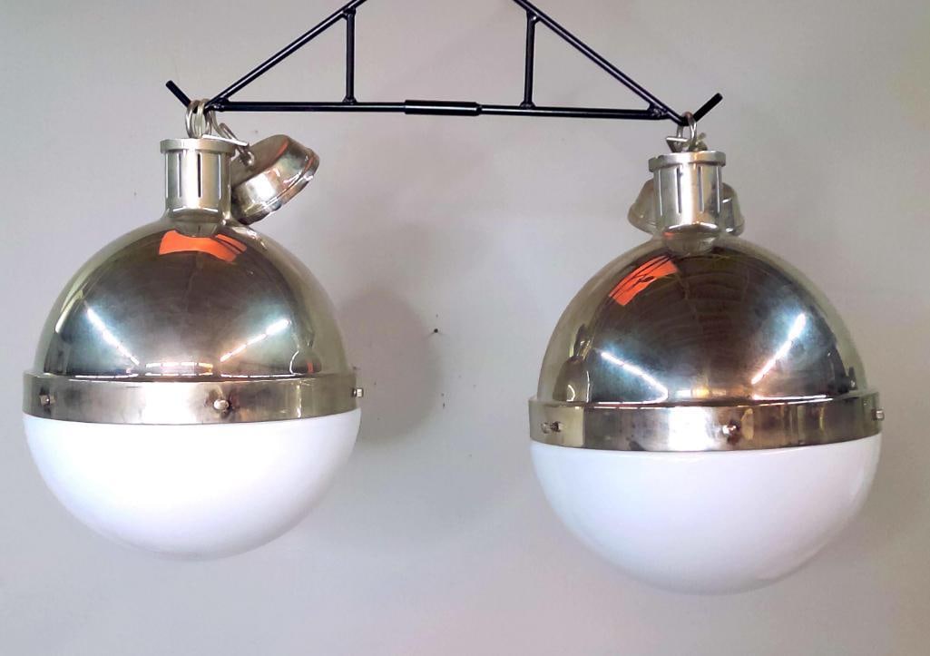 Pair of Contemporary MCM Style Chrome Globe Pendant Lights (1 of 10)