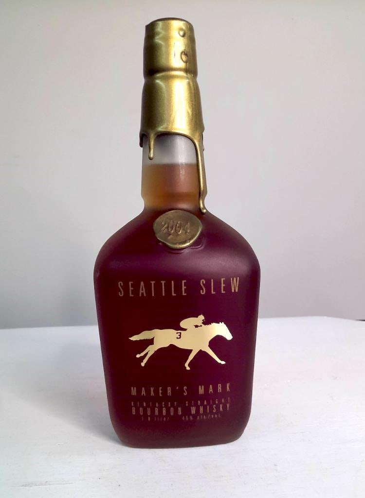 2004 Maker’s Mark “Seattle Slew?? Limited-Edition Bourbon: 2004 Maker’s Mark “Seattle Slew” Limited-Edition Bourbon, Maker's Mark Distillery, Star Hill Farm, Loretto, KY, Not dated on bottle (commemorates 1977 Triple Crown win) Sealed 1-liter, 9