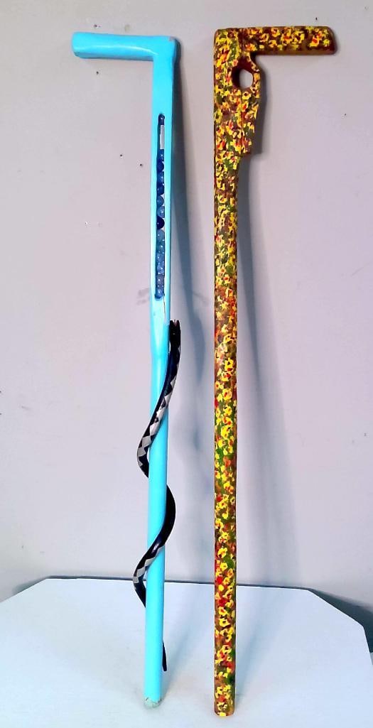 Two Unsigned Folk Art Painted Walking Sticks (1 of 5)