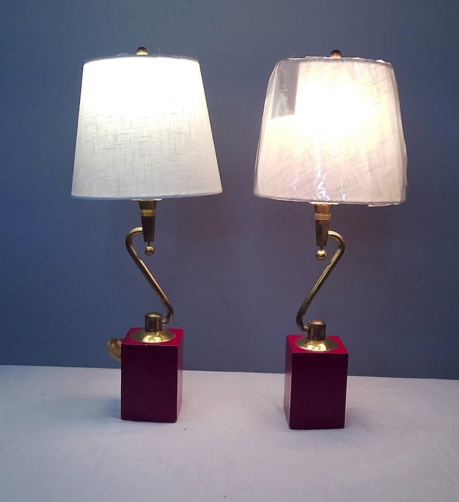 Pair of Postmodern Brass and Lacquered Table Lamps (1 of 11)