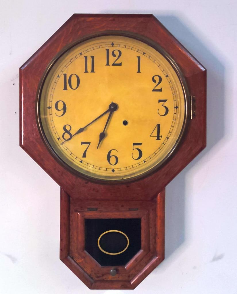 E. 20th C. Oak Schoolhouse Wall Clock (1 of 9)