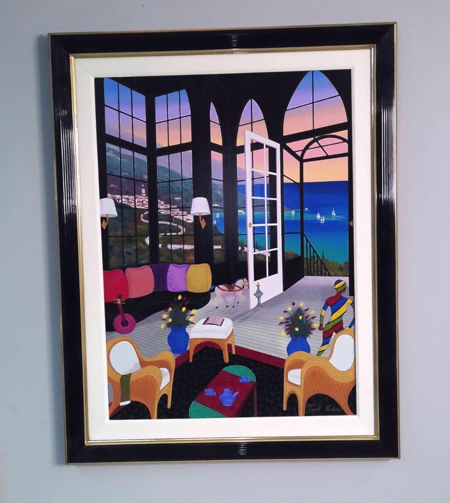 François “Fanch?? Ledan (French, born 1949): "Gothic View", Window/doorway scene overlooking sea with sailboats, AP 13/50 Embellished serigraph Signed “Fanch Ledan” in pigment lower right Image: H 33 x W 24 inches; Frame: H 41 x 