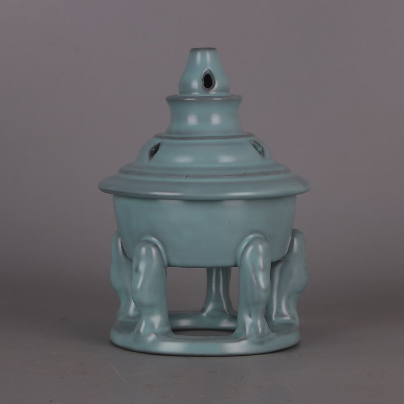 CHINESE  FOOTED CENSER RU KILN BLUE GLAZE MARKED (1 of 4)