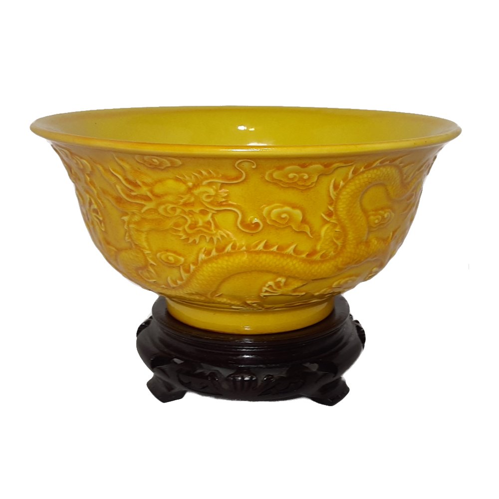 OUTSTANDING IMPERIAL YELLOW DRAGON BOWL QIANLONG (1 of 6)