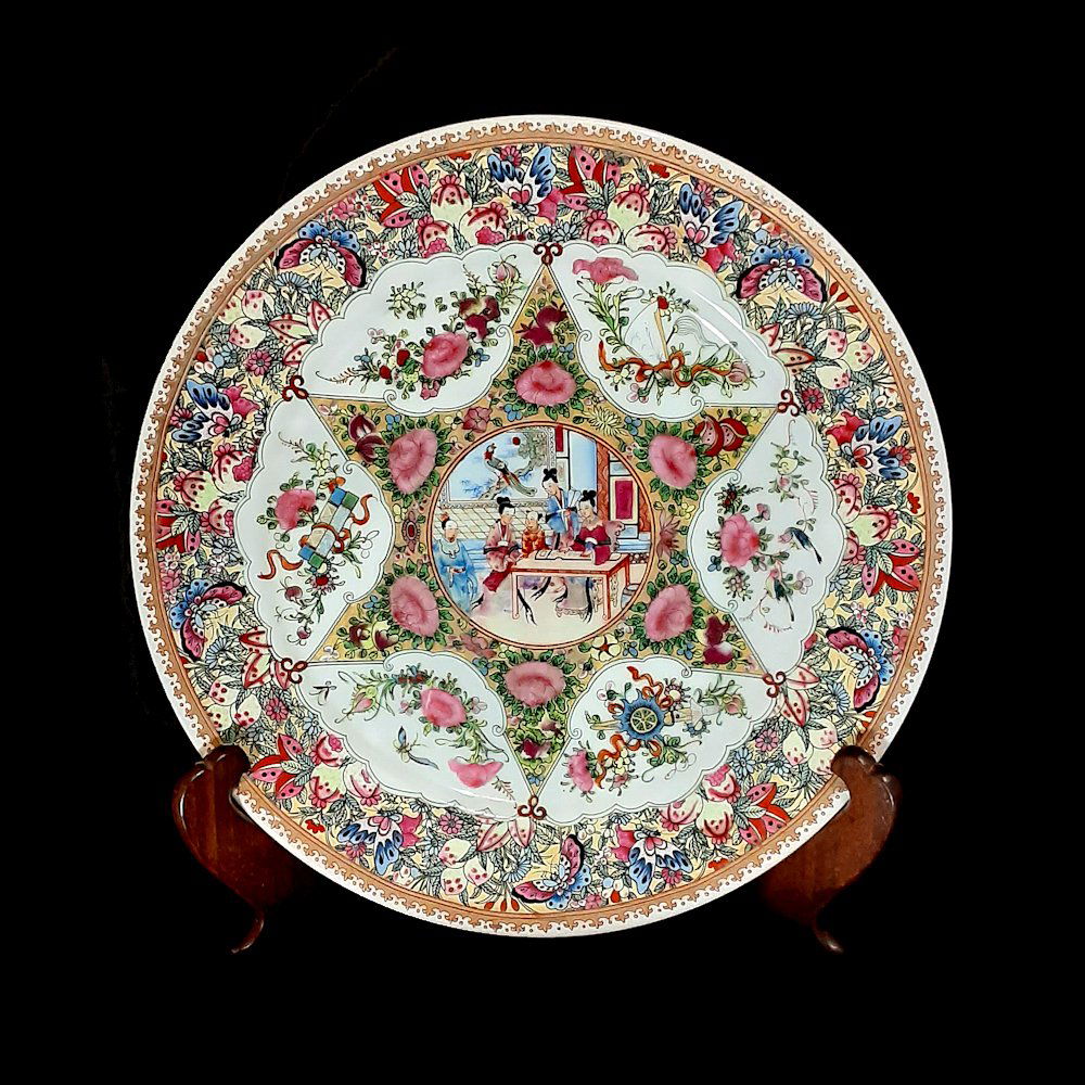 19TH C CHINESE FABULOUS ROSE MEDALLION PLATE 12" (1 of 6)