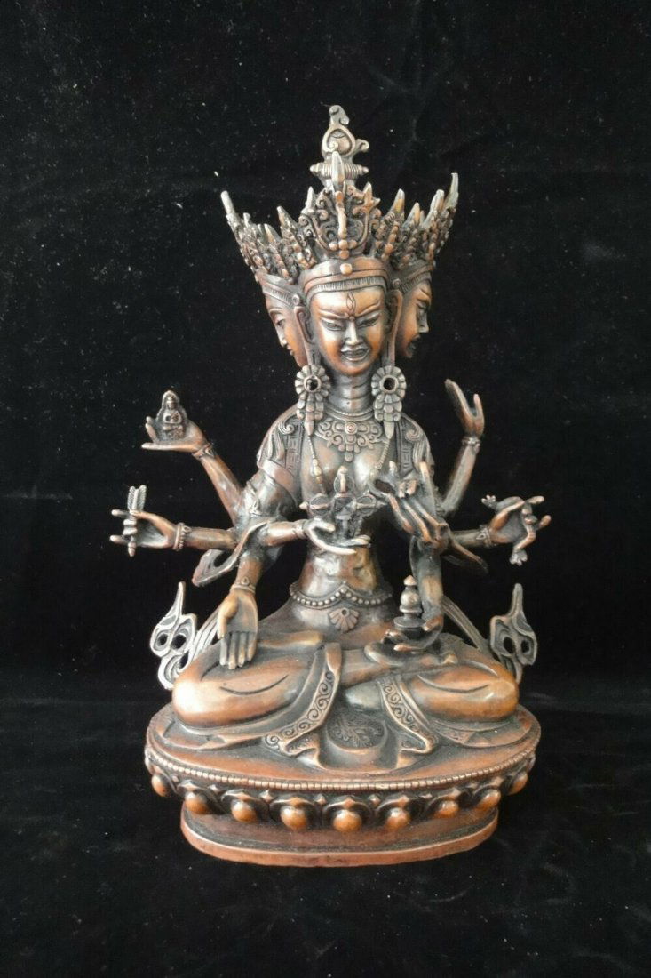 CHINESE TIBETEAN BRONZE 3 FACES 8 ARMS USHNISHAVIJAYA (1 of 6)