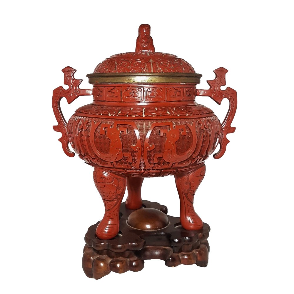 CHINESE LARGE  CINNABAR LACQUER CENSER, QING TONGZHI (1 of 5)