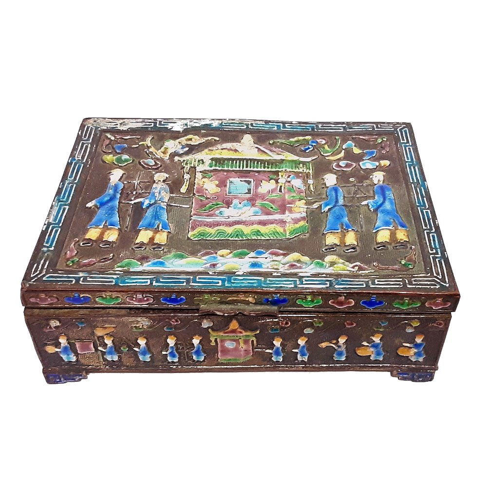 HISTORIC CHINESE BOX ENAMEL ON COPPER, IMPERIAL SCENES (1 of 4)