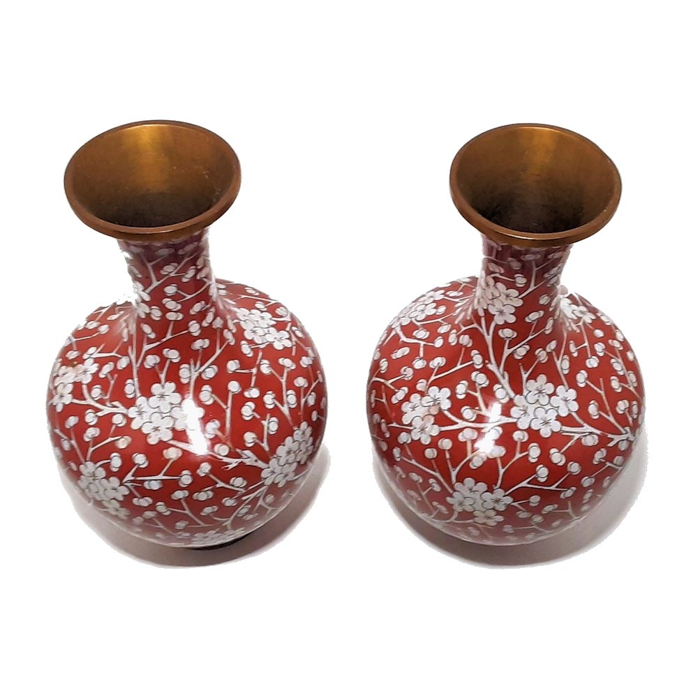 PAIR CHINESE CLOISONNE VASES QING 19TH C (1 of 4)