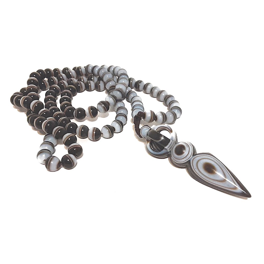 VERY RARE MALA  108  BANDED AGATE DZI BEAD PHURBA VAJR (1 of 7)
