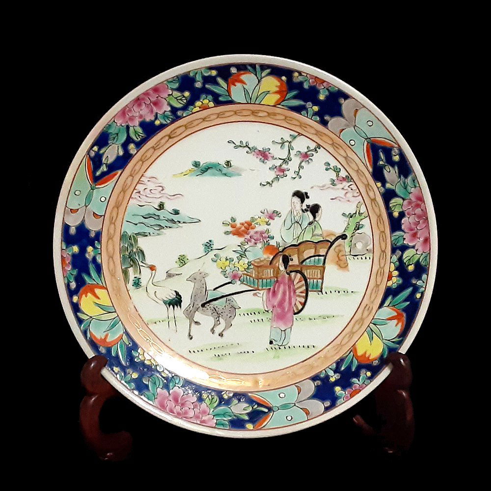 FINE MEIJI PLATE BY YAMATOKU KILN, WOMEN GOAT (1 of 7)