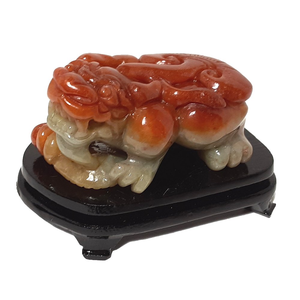 RED JADEITE CARVING OF A PIXIU: Beautifully carved Brown Red Burma Natural A JADE Jadeite Dragon Pi Xiu.46 mm X 30 mm X 27 mm