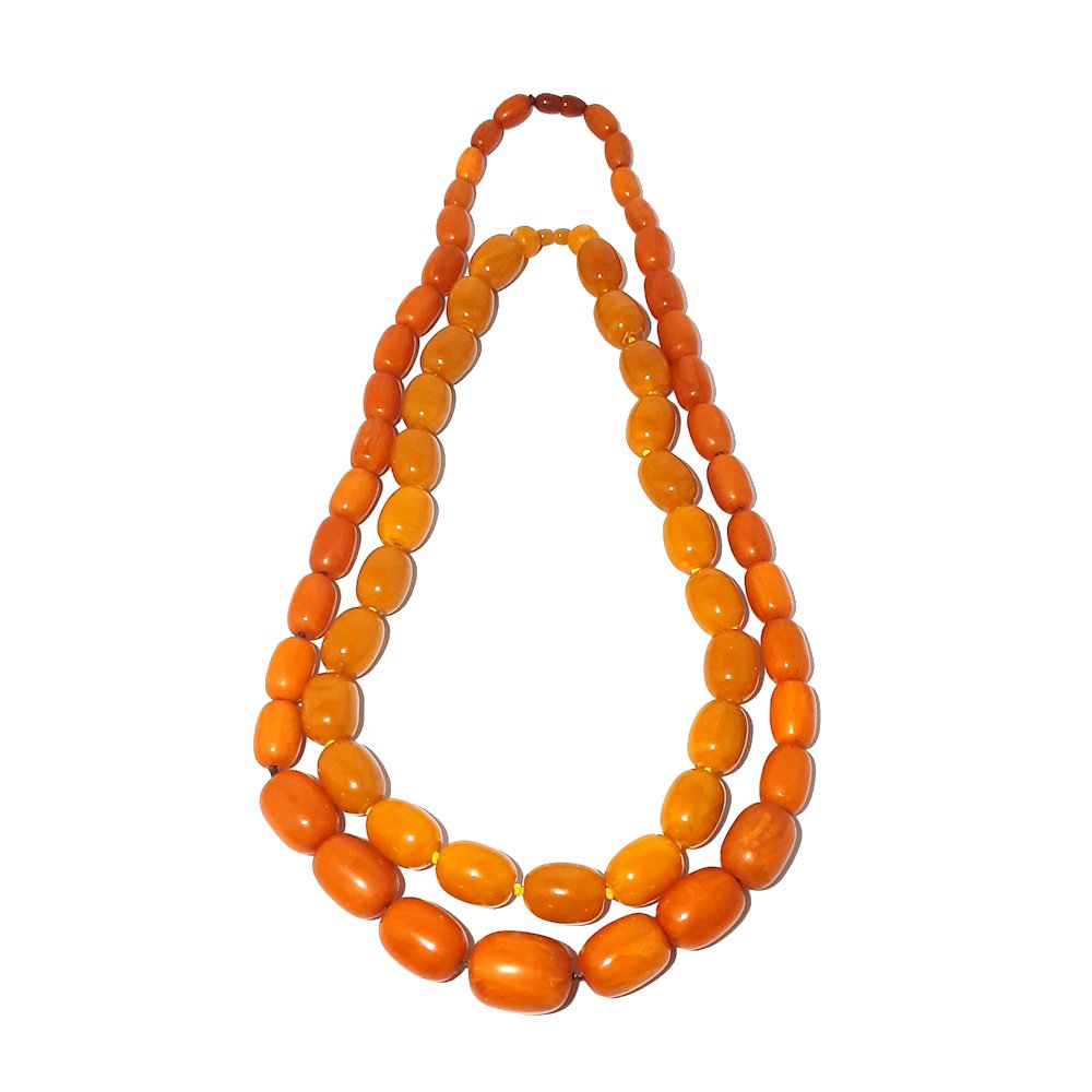 TWO LARGE NECKLACES BUTTERSCOTCH AMBER RESIN BEADS (1 of 4)