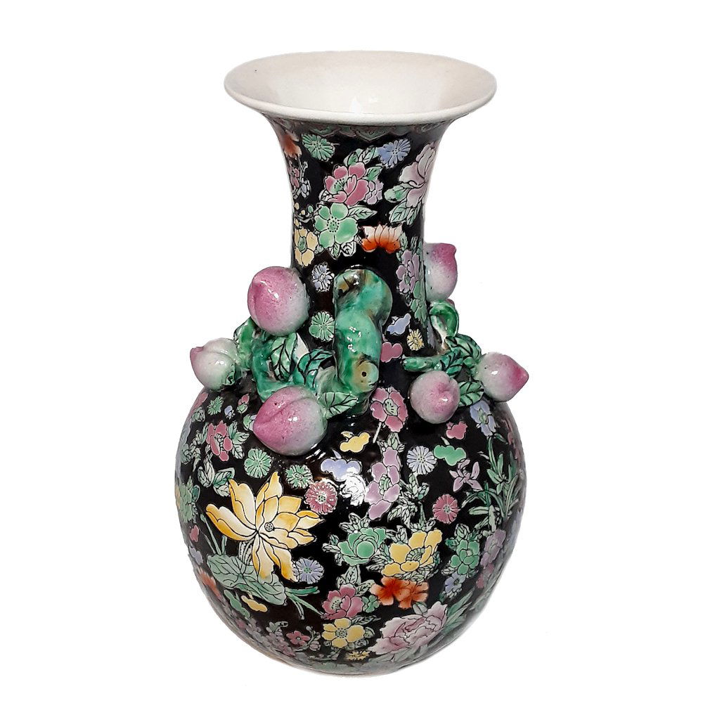 CHINESE FAMILLE NOIR VASE WITH POMEGRANATES QING 19C (1 of 5)