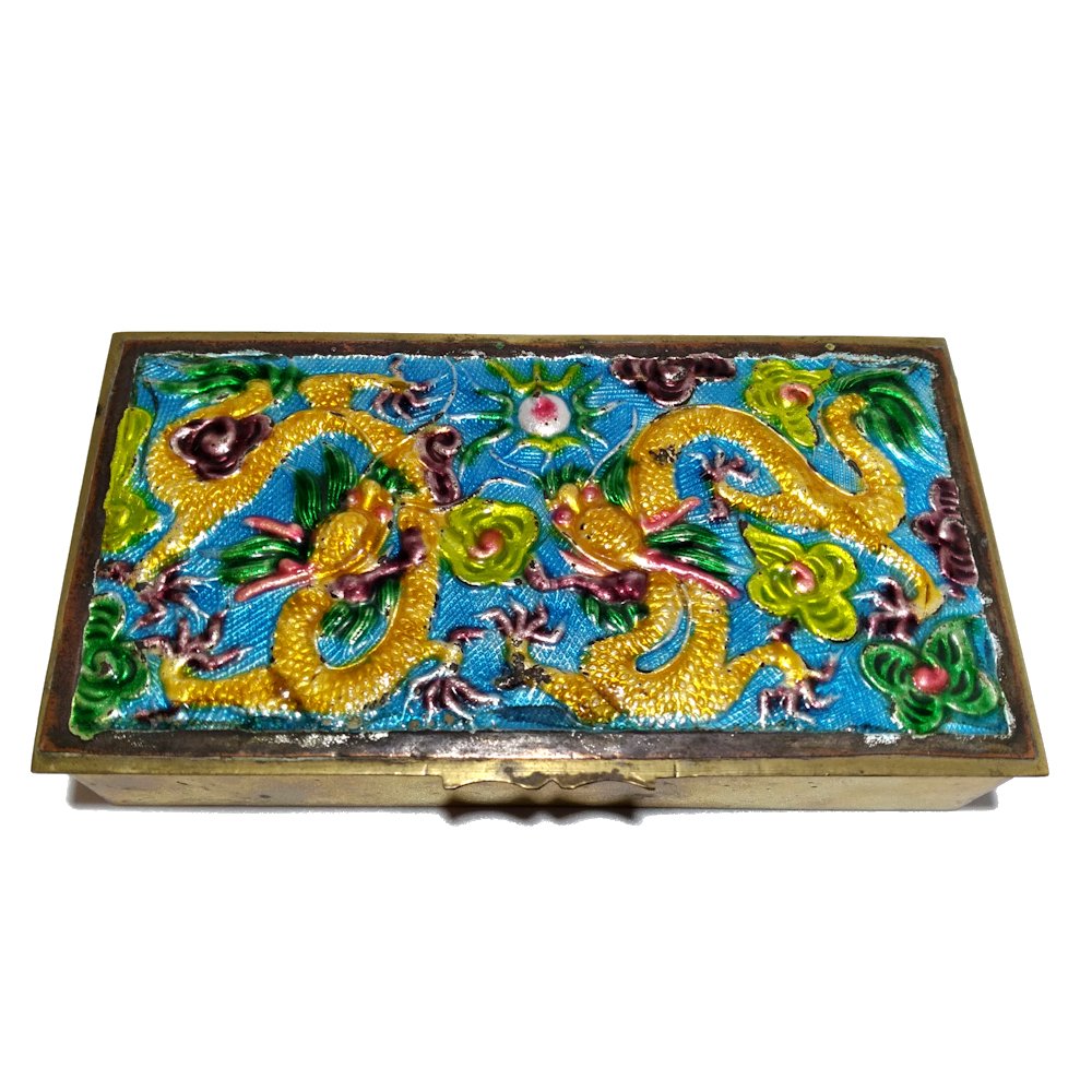 GREAT ANTIQUE QING CHINESE ENAMEL IMPERIAL DRAGONS (1 of 4)