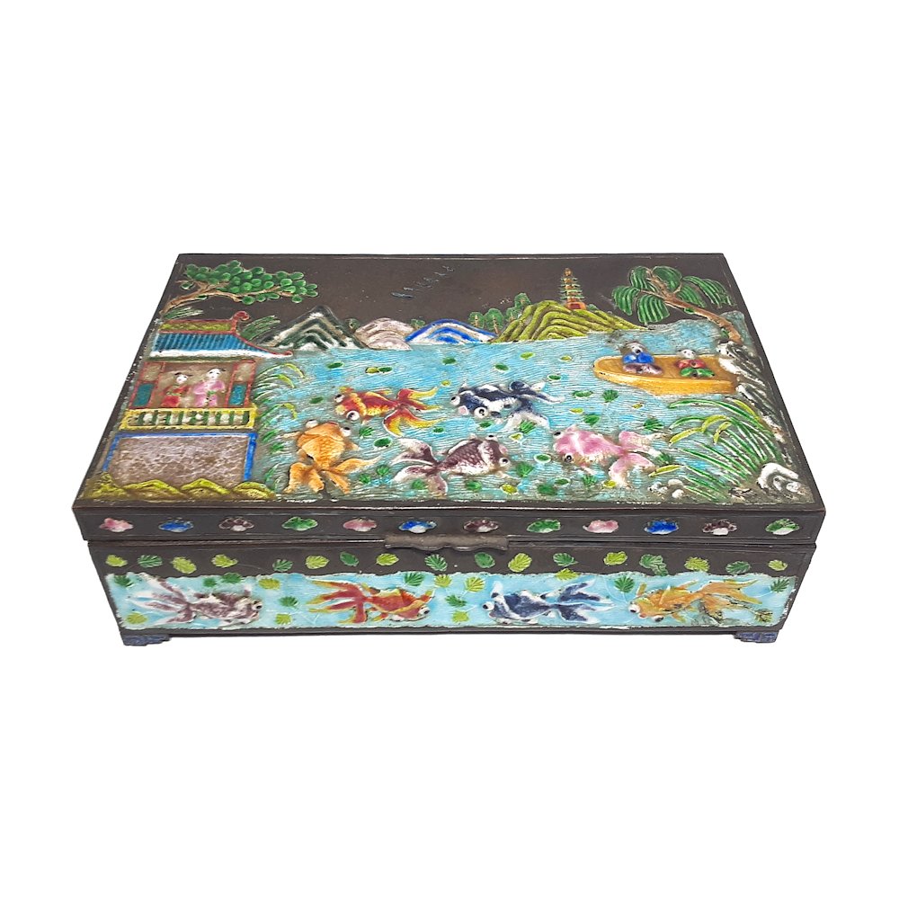 FABULOUS ANTIQUE CHINESE ENEMELED BOX MARITIME SCENE (1 of 7)