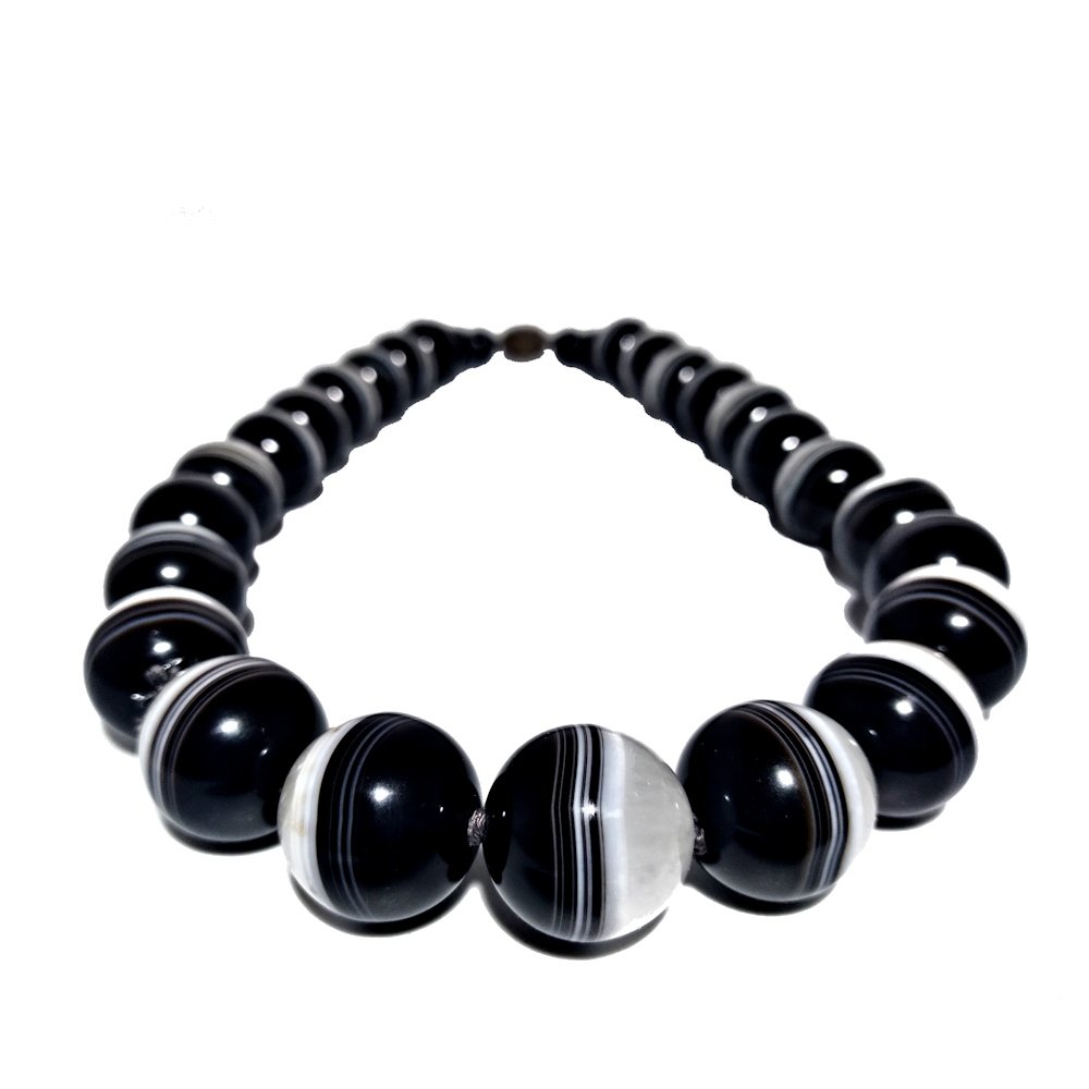 RARE MAGNIFICENT LARGE BANDED AGATE BEAD NECKLACE (1 of 4)